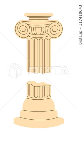 Greek antique columns. Architectural elements of ancient Hellas. Museum exhibits from Ancient Greece or Rome 117418643