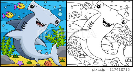 Hammerhead Shark Coloring Page Illustration 117418716