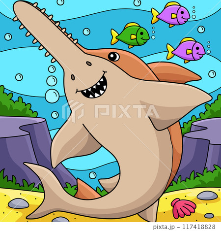 Sawshark Animal Colored Cartoon Illustration 117418828