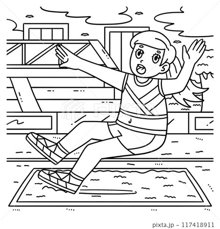Track and Field Female Landing on Sandpit Coloring 117418911