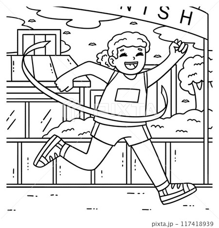 Track and Field Female with Finish Line Coloring 117418939
