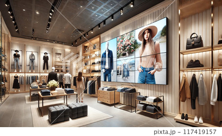 アパレルショップに設置されたデジタルサイネージ アパレルショップに設置されたデジタルサイネージ 117419157