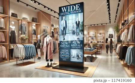アパレルショップに設置されたデジタルサイネージ アパレルショップに設置されたデジタルサイネージ 117419160