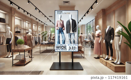 アパレルショップに設置されたデジタルサイネージ 117419161