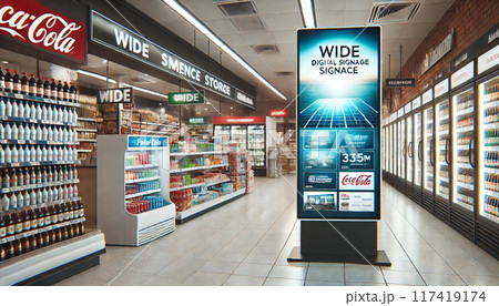 お店に設置されたデジタルサイネージ お店に設置されたデジタルサイネージ 117419174