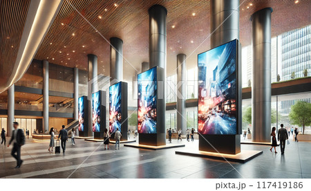 柱に設置されたデジタルサイネージ 柱に設置されたデジタルサイネージ 117419186