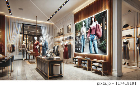 アパレルショップに設置されたデジタルサイネージ 117419191