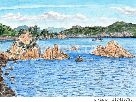 波に削られた岩が並び立つ海岸 波に削られた岩が並び立つ海岸 117419786