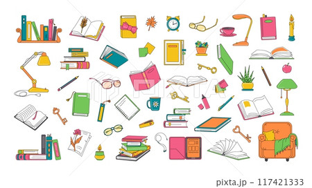 Books and stationery, reading related objects 117421333