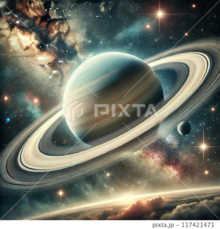 宇宙空間に漂う土星 117421471