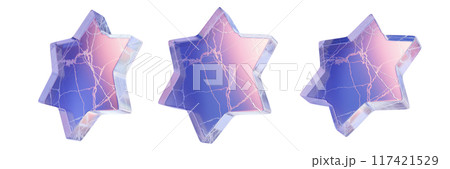 3D glass star icon set, crystal transparent cosmic shape, y2k futuristic ice geometric object. 3D glass star icon set, crystal transparent cosmic shape, y2k futuristic ice geometric object. 117421529