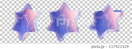 3D glass star icon set, crystal transparent cosmic shape, y2k futuristic ice geometric object. 3D glass star icon set, crystal transparent cosmic shape, y2k futuristic ice geometric object. 117421529