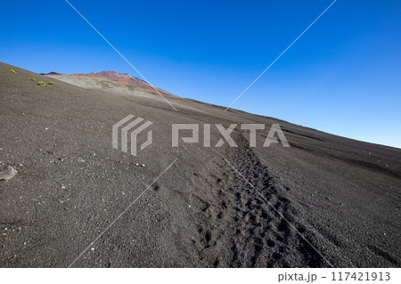 富士山御殿場ルート　新六合目付近の登山道と山頂 117421913