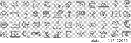 ベクターでモノクロのSEOに関する線画アイコンセット ベクターでモノクロのSEOに関する線画アイコンセット 117422086