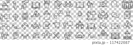 ベクターでモノクロの研修に関する線画アイコンセット 117422087