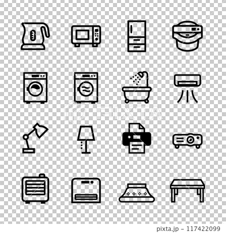 Appliances and furniture vector icon set 117422099