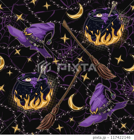 Halloween pattern with magic stuff Halloween pattern with magic stuff 117422146