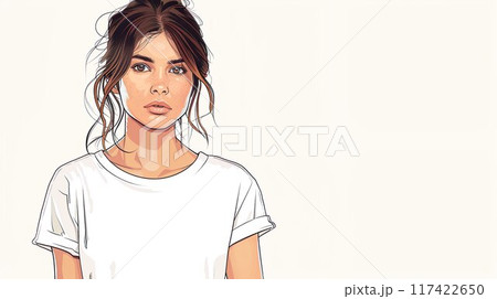 おしゃれな白Tシャツ姿の女性01 117422650