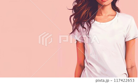 おしゃれな白Tシャツ姿の女性02 117422653