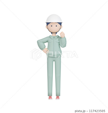 3DCG｜安全第一で頑張るヘルメットを被った作業服の女性 117423505