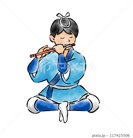 祭囃子　笛を吹く男性のイラスト 117423506