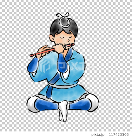 祭囃子　笛を吹く男性のイラスト 117423506