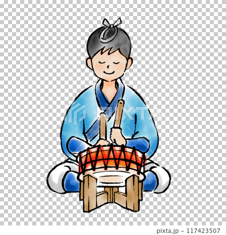 一個男人演奏節慶音樂鼓的插圖 117423507