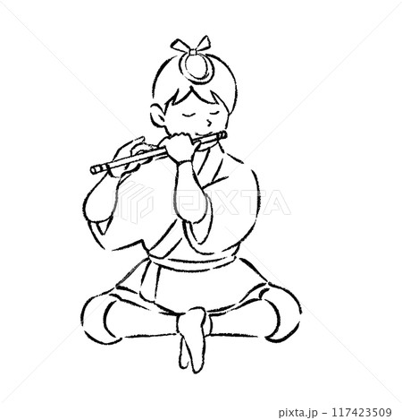 祭囃子 笛を吹く男性のイラスト 祭囃子 笛を吹く男性のイラスト 117423509