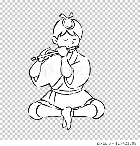 祭囃子 笛を吹く男性のイラスト 祭囃子 笛を吹く男性のイラスト 117423509