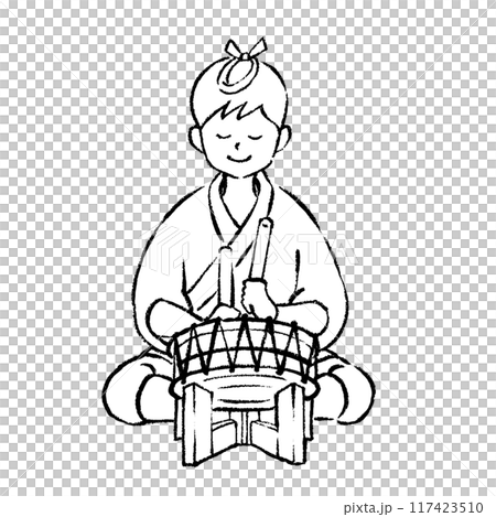 祭囃子　太鼓を叩く男性のイラスト 117423510