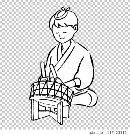 祭囃子　太鼓を叩く男性のイラスト 117423511