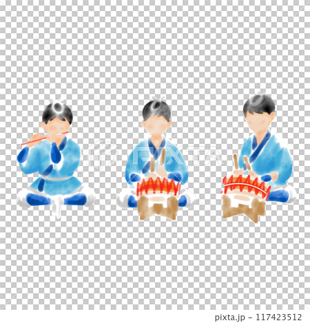 在節慶時吹笛子、打鼓的人 117423512