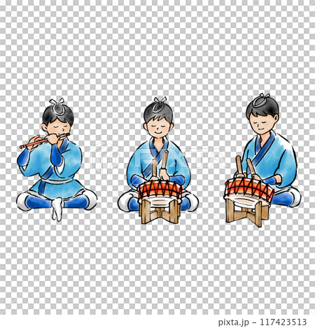 在節慶時吹笛子、打鼓的人 117423513