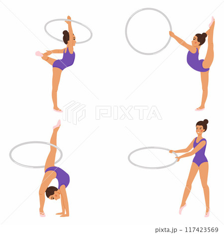 set with cute cute gymnast girls. illustration on the theme of rhythmic gymnastics. Sports competitions. 117423569