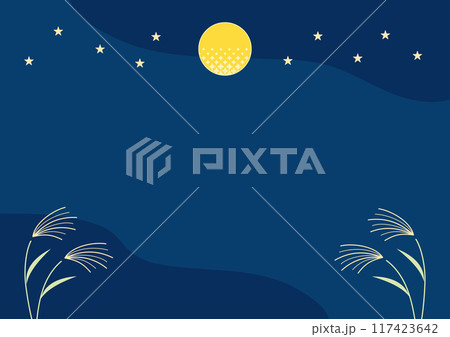満月とススキの背景　お月見　月夜 117423642