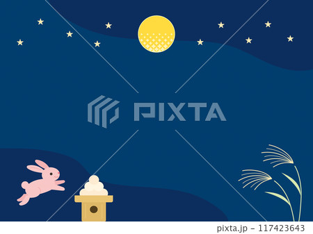 お月見の背景　ウサギ　月見団子　夜空 117423643