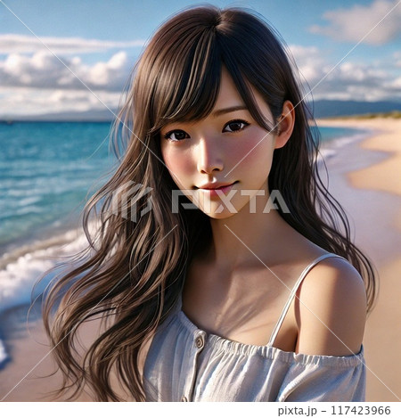 海を眺める女性 117423966