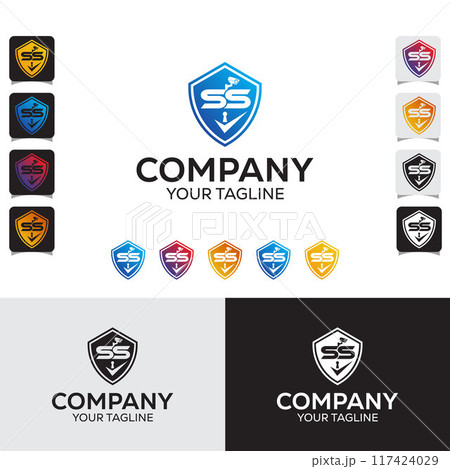 SS Letter With Shield CCTV Camera Security Service Logo Template	 117424029