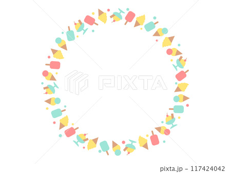 アイスクリーム模様の円形フレームイラスト 117424042