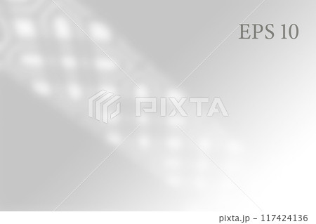 Transparent islamic window shadow. Abstract Arabesque shadow background with traditional ornament Ramadan muslim design. Light effect overlay. Mesh grid. Photo realistic vector illustration 117424136