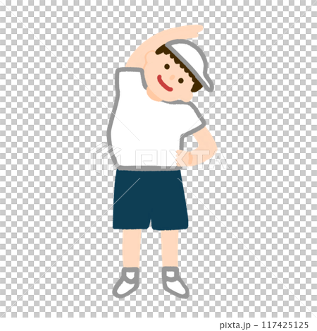 Boy doing radio exercises Boy doing radio exercises 117425125