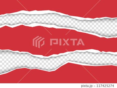 Torn paper background illustration set: Stylish vector design with torn red texture and shadows. 117425274