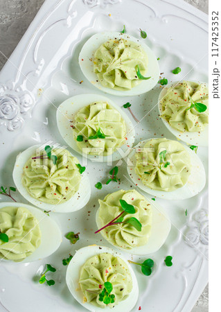 snack, stuffed eggs with avocado, homemade, no people, snack, stuffed eggs with avocado, homemade, no people, 117425352