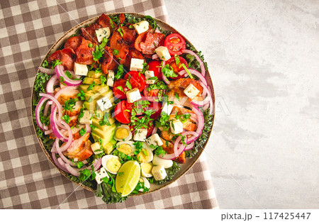 Cobb salad, keto food, top view, no people, close-up, Cobb salad, keto food, top view, no people, close-up, 117425447