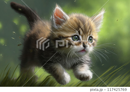 Little kitten run on the grass Little kitten run on the grass 117425769