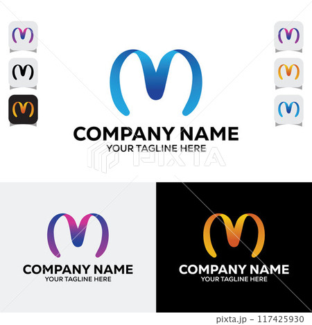 M letter Creative Hand drown Logo Template	 117425930