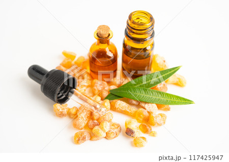 Frankincense or olibanum aromatic resin isolated on white background used in incense and perfumes. Frankincense or olibanum aromatic resin isolated on white background used in incense and perfumes. 117425947
