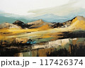 Abstract painting landscape with lake and mountains 117426374
