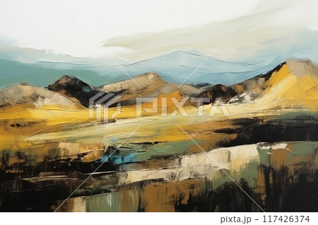 Abstract painting landscape with lake and mountains 117426374