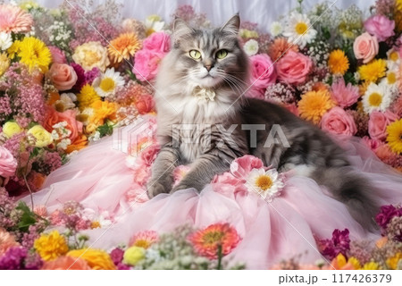 Front portrait of young cat princess Front portrait of young cat princess 117426379